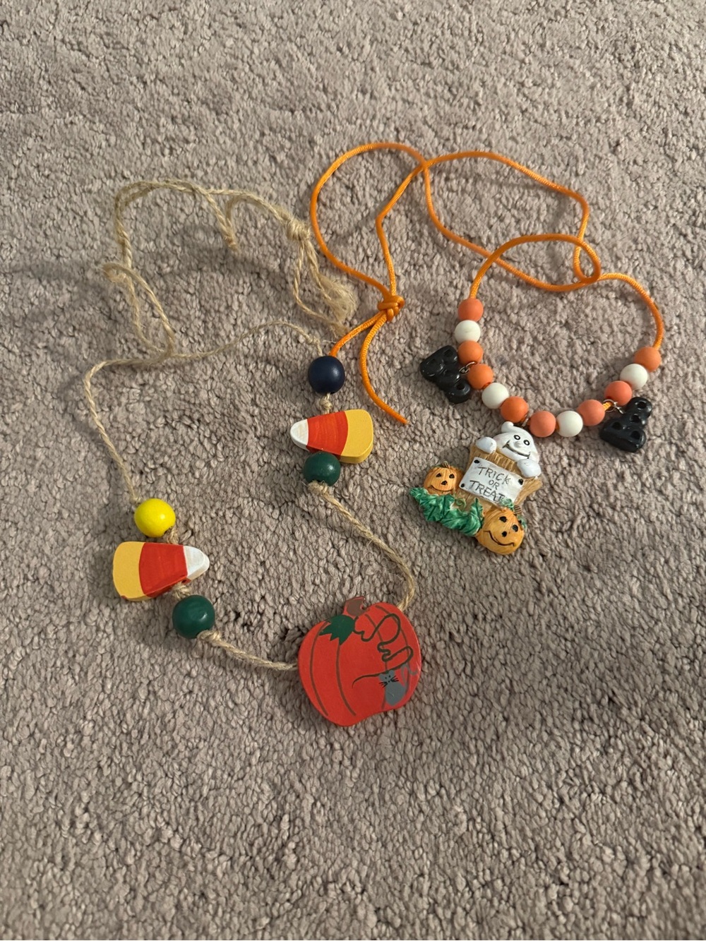 90s Cute Folk Style Kids Halloween Pumpkin & Candy Necklace Set